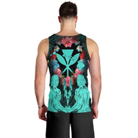 Hawaii Map Kanaka Two Men Holding Flag Tank Top Turquoise - AH - Polynesian Pride