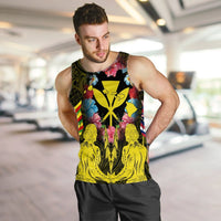 Hawaii Map Kanaka Two Men Holding Flag Tank Top Yellow - AH - Polynesian Pride