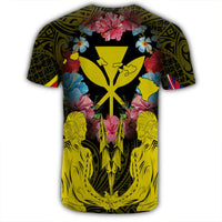 Hawaii Map Kanaka Two Men Holding Flag T Shirt Yellow - Polynesian Pride