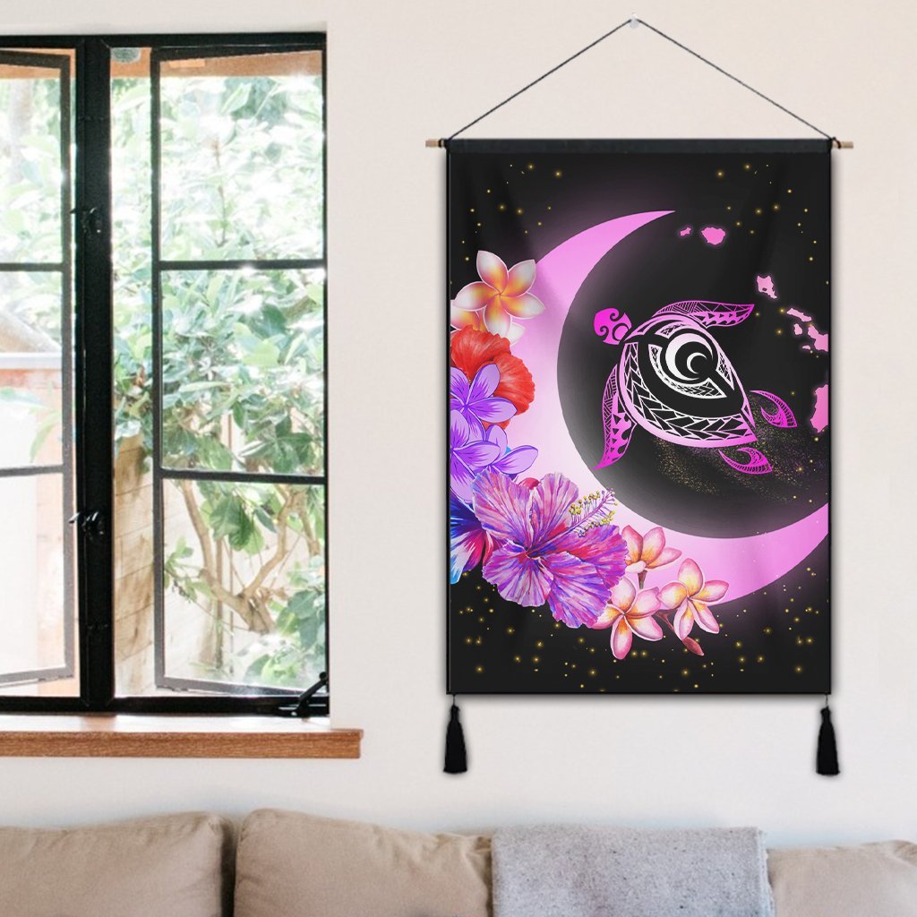 Hawaii Map Moon Star Turtle Plumeria Hibiscus Hanging Poster - AH - Polynesian Pride