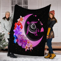 Hawaii Map Moon Star Turtle Plumeria Hibiscus Premium Blankets - AH - Polynesian Pride