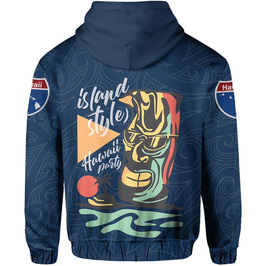 Hawaii Map Plumeria Coconut Hoodie Blue SHI Style - Polynesian Pride