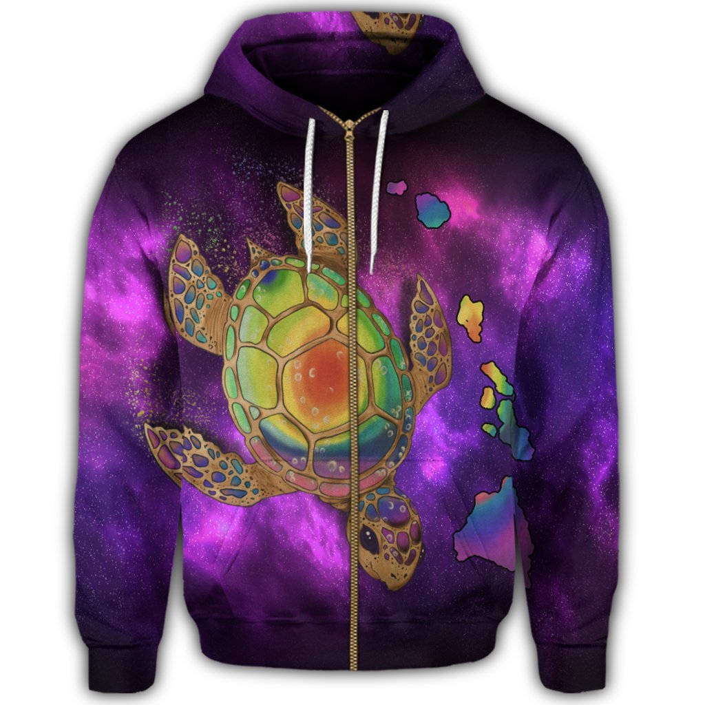 Hawaii Map Turtle Galaxy Zip Hoodie Purple - Polynesian Pride