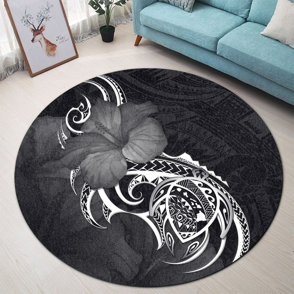 Hawaii Map Turtle Hibiscus Divise Polynesian Round Carpet - AH - Polynesian Pride
