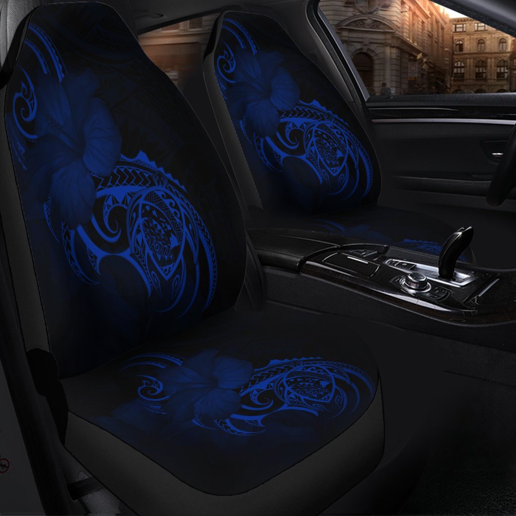 Hawaii Map Turtle Hibiscus Divise Polynesian Car Seat Covers Blue - AH - Polynesian Pride
