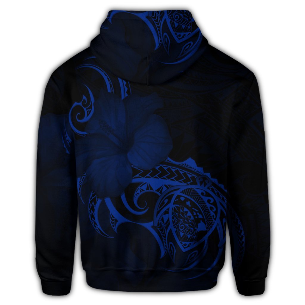 Hawaiian Map Turtle Hibiscus Divise Polynesian Hoodie Blue - Polynesian Pride