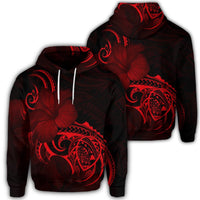 Hawaiian Map Turtle Hibiscus Divise Polynesian Red Hoodie Unisex Art - Polynesian Pride