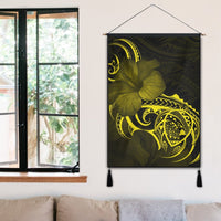 Hawaii Map Turtle Hibiscus Divise Polynesian Hanging Poster Yellow - AH - Polynesian Pride