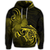 Hawaiian Map Turtle Hibiscus Divise Polynesian Hoodie Yellow - Polynesian Pride