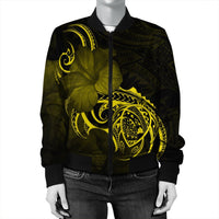 Hawaii Map Turtle Hibiscus Divise Polynesian Bomber Jacket Yellow - AH - Polynesian Pride