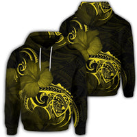 Hawaiian Map Turtle Hibiscus Divise Polynesian Hoodie Yellow Unisex Art - Polynesian Pride