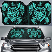Hawaii Map Turtle Ohana Hibiscus Kakau Polynesian Car Sun Shade Auto Sun Shade Universal Fit Turquoise - Polynesian Pride