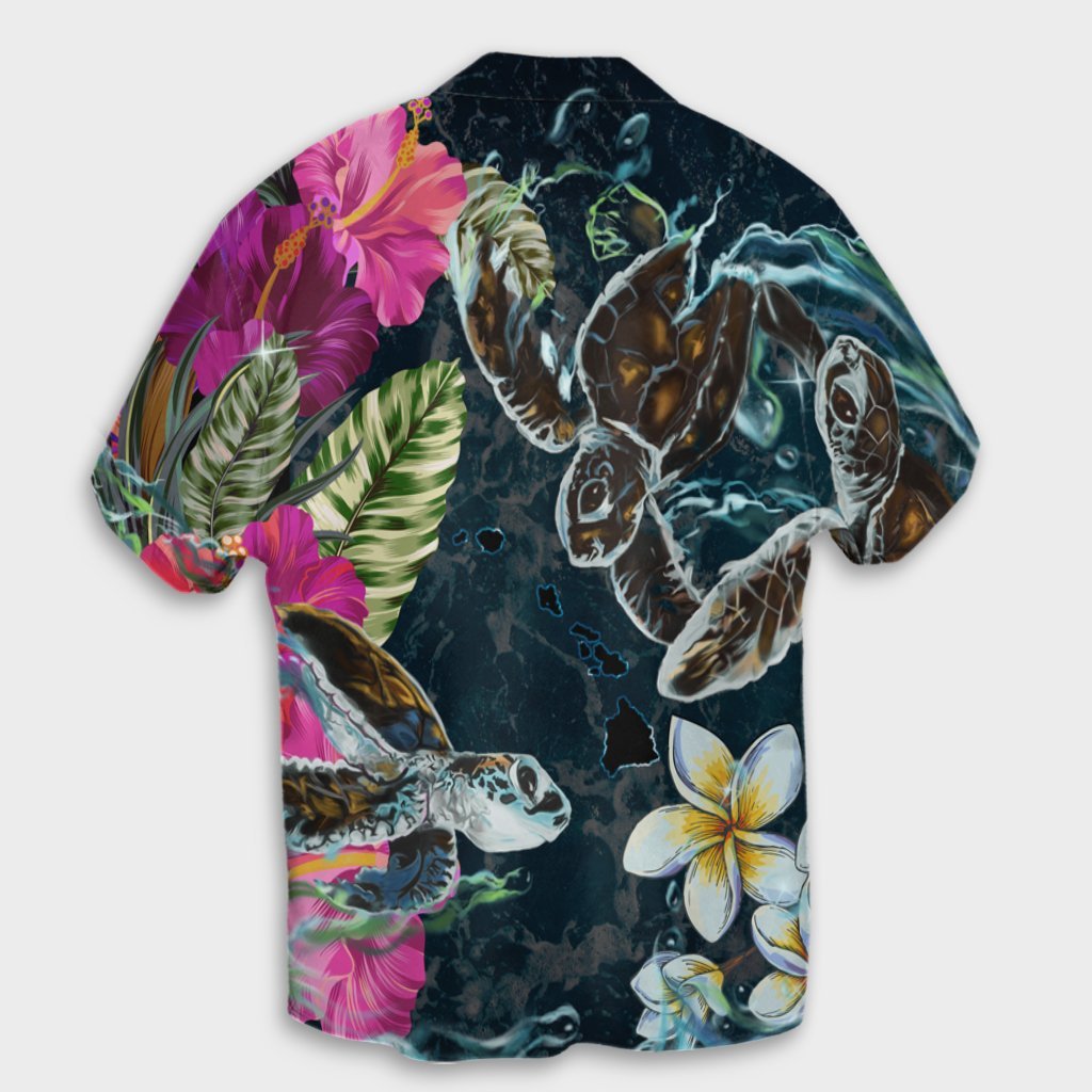 Hawaii Map Turtle Swimming Hibiscus Plumeria Moana Hawaiian Shirt - AH - Polynesian Pride