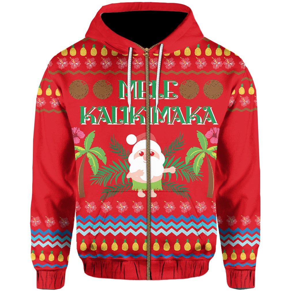 Hawaii Mele Kalikimaka Pattern Christmas Hawaiian Hoodie Zip Pon Style - Polynesian Pride
