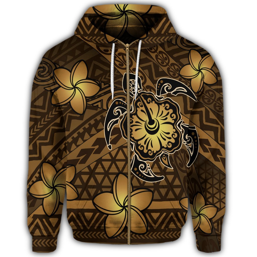 Hawaii Mix Polynesian Turtle Plumeria Zip Hoodie Nick Style Brown - Polynesian Pride