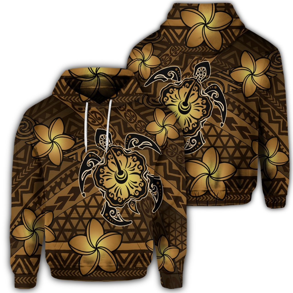 Hawaiian Mix Polynesian Turtle Plumeria Hoodie Nick Style Brown Unisex Art - Polynesian Pride