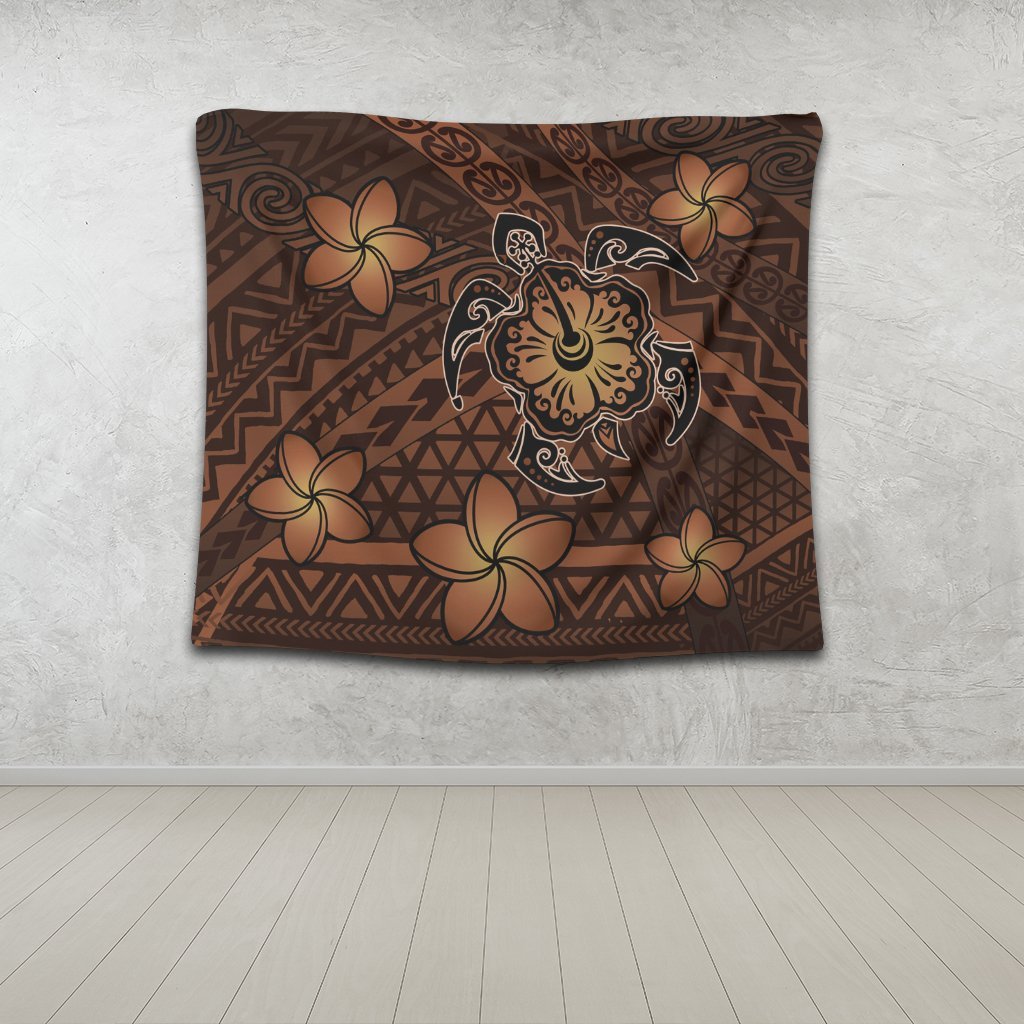 Hawaii Mix Polynesian Turtle Plumeria Tapestry - AH - Nick Style - Orange - Polynesian Pride