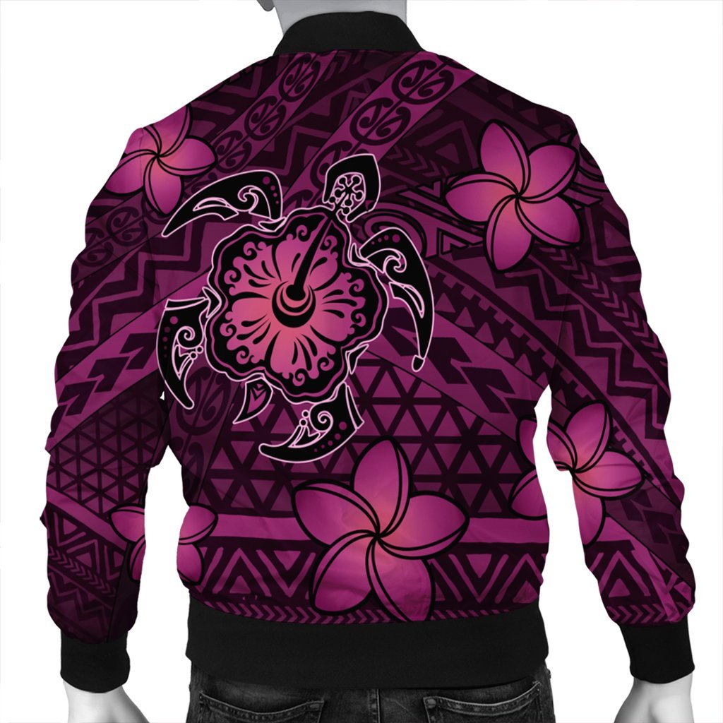 Hawaii Mix Polynesian Turtle Plumeria Bomber Jacket - AH - Nick Style - Pink - Polynesian Pride