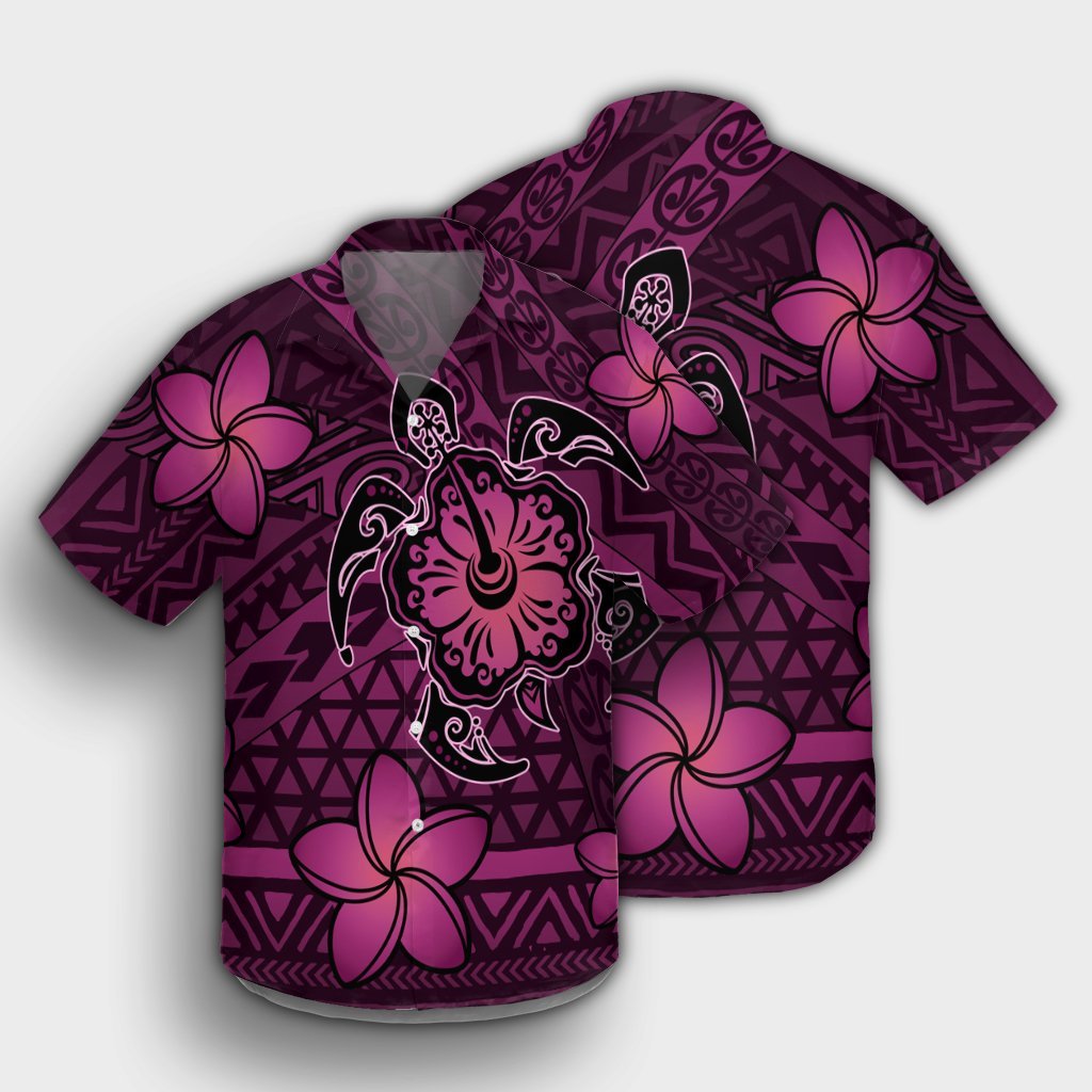 Hawaii Mix Polynesian Turtle Plumeria Hawaiian Shirt - AH - Nick Style - Pink - Polynesian Pride