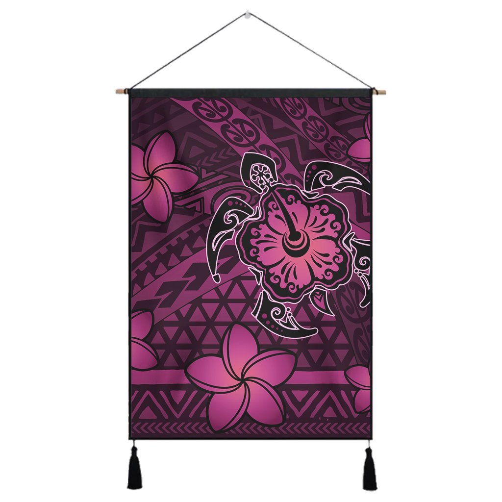 Hawaii Mix Polynesian Turtle Plumeria Hanging Poster - AH - Nick Style - Pink Hanging Poster Cotton And Linen - Polynesian Pride