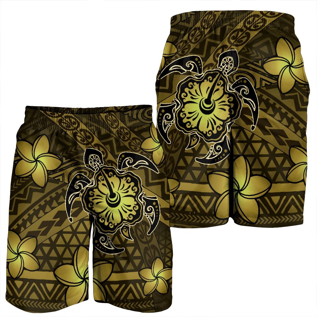 Hawaii Mix Polynesian Turtle Plumeria Men's Shorts - AH - Nick Style - Yellow - Polynesian Pride