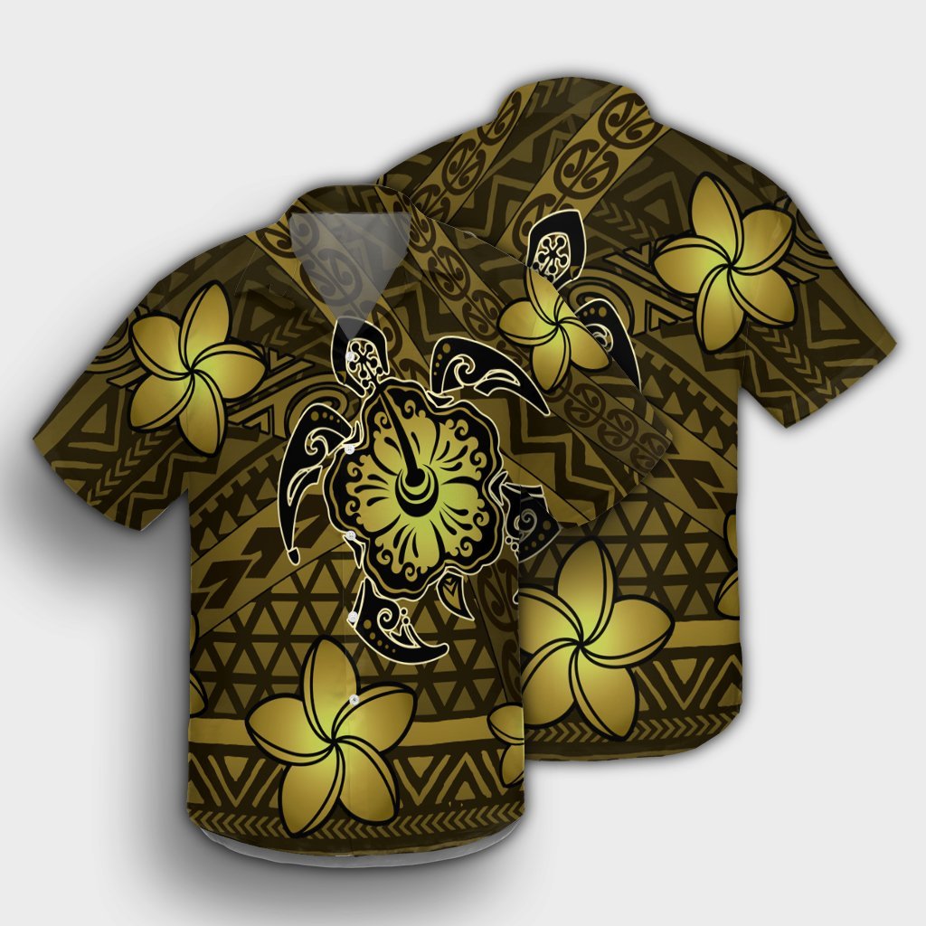 Hawaii Mix Polynesian Turtle Plumeria Hawaiian Shirt - AH - Nick Style - Yellow - Polynesian Pride