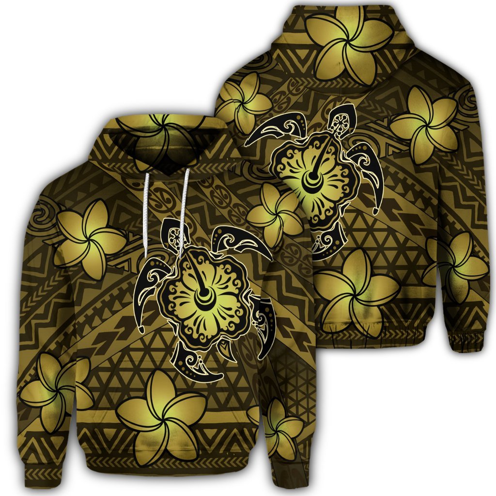 Hawaiian Mix Polynesian Turtle Plumeria Hoodie Nick Style Yellow Unisex Art - Polynesian Pride