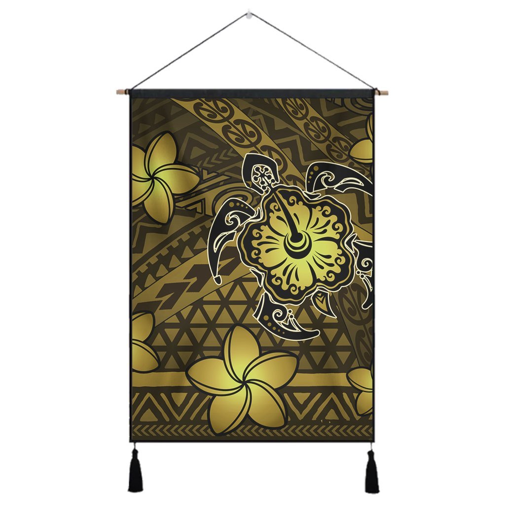 Hawaii Mix Polynesian Turtle Plumeria Hanging Poster - AH - Nick Style - Yellow Hanging Poster Cotton And Linen - Polynesian Pride