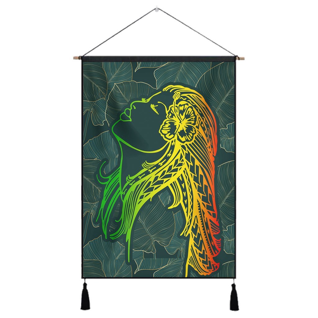 Hawaii Monstera Kalo Hula Girl Kanaka Maoli Hanging Poster - AH Hanging Poster Cotton And Linen - Polynesian Pride