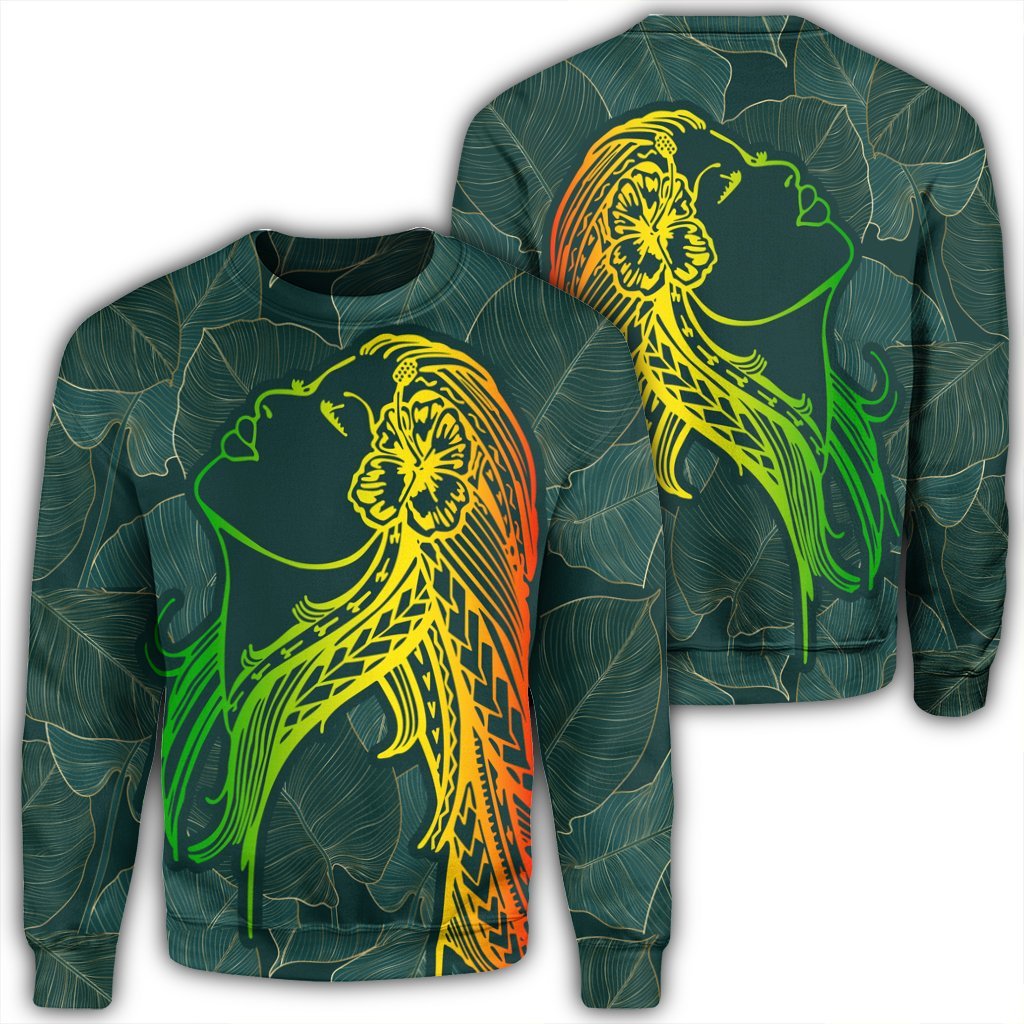 Hawaii Monstera Kalo Hula Girl Kanaka Maoli Sweatshirt - AH Unisex Black - Polynesian Pride