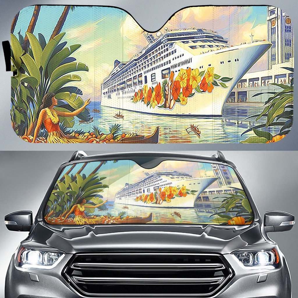 Hawaii Mordern Car Sun Shade AH Auto Sun Shade Universal Fit White - Polynesian Pride