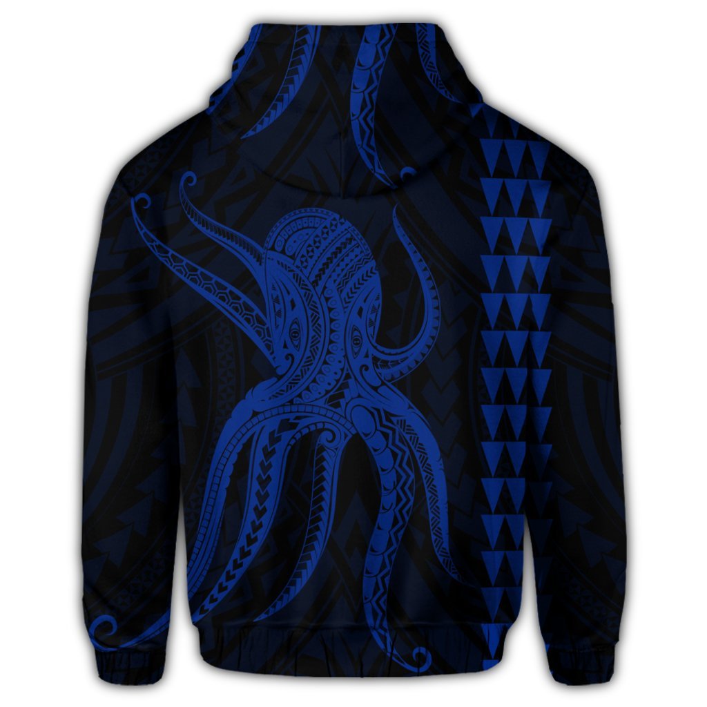 Hawaiian Octopus KaKau Polynesian Hoodie Blue - Polynesian Pride