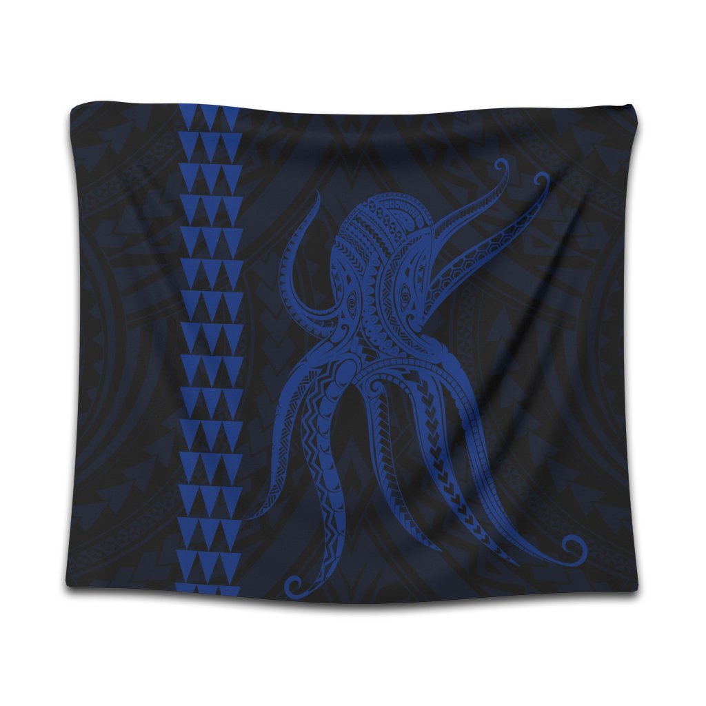 Hawaii Octopus KaKau Polynesian Tapestry - Blue - AH Wall Tapestry Black - Polynesian Pride