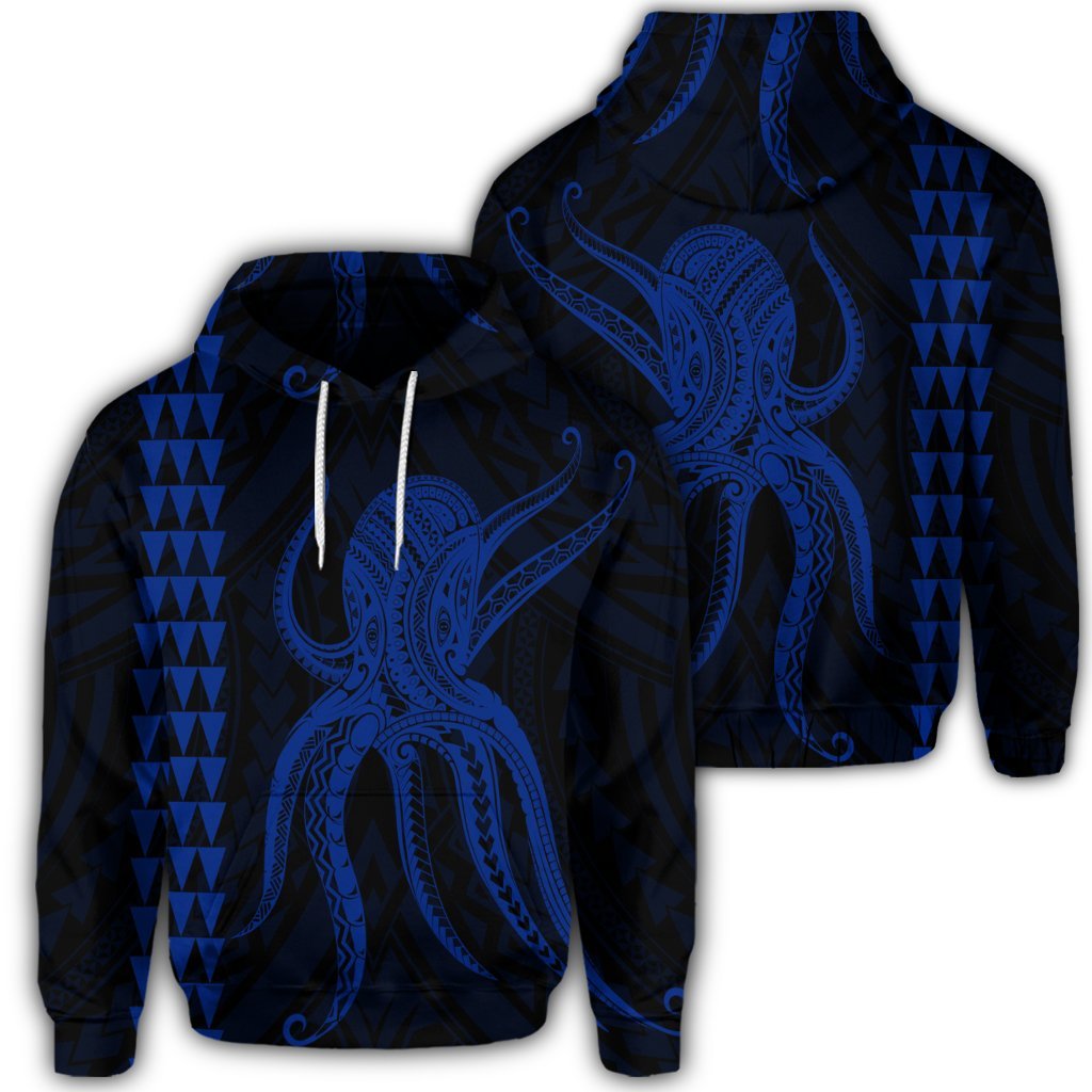 Hawaiian Octopus KaKau Polynesian Hoodie Blue Unisex Art - Polynesian Pride