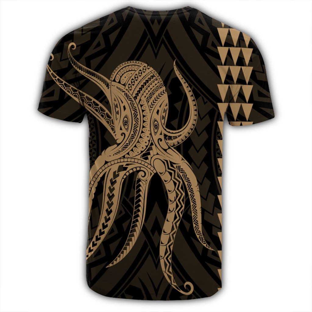 Hawaii Octopus KaKau Polynesian T Shirt Gold - Polynesian Pride