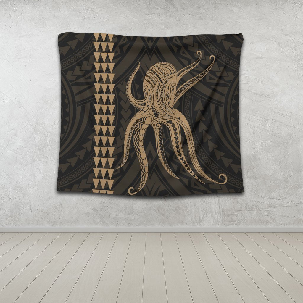 Hawaii Octopus KaKau Polynesian Tapestry - Gold - AH - Polynesian Pride