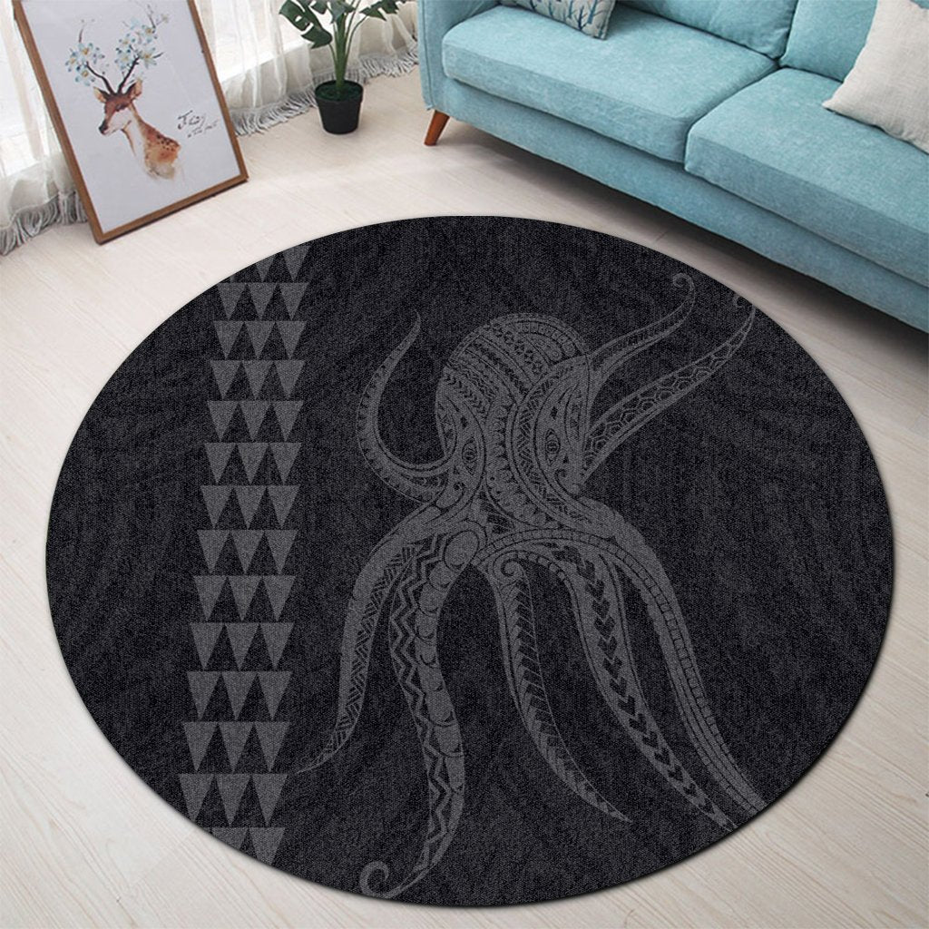 Hawaii Octopus KaKau Polynesian Round Carpet - Gray - AH - Polynesian Pride