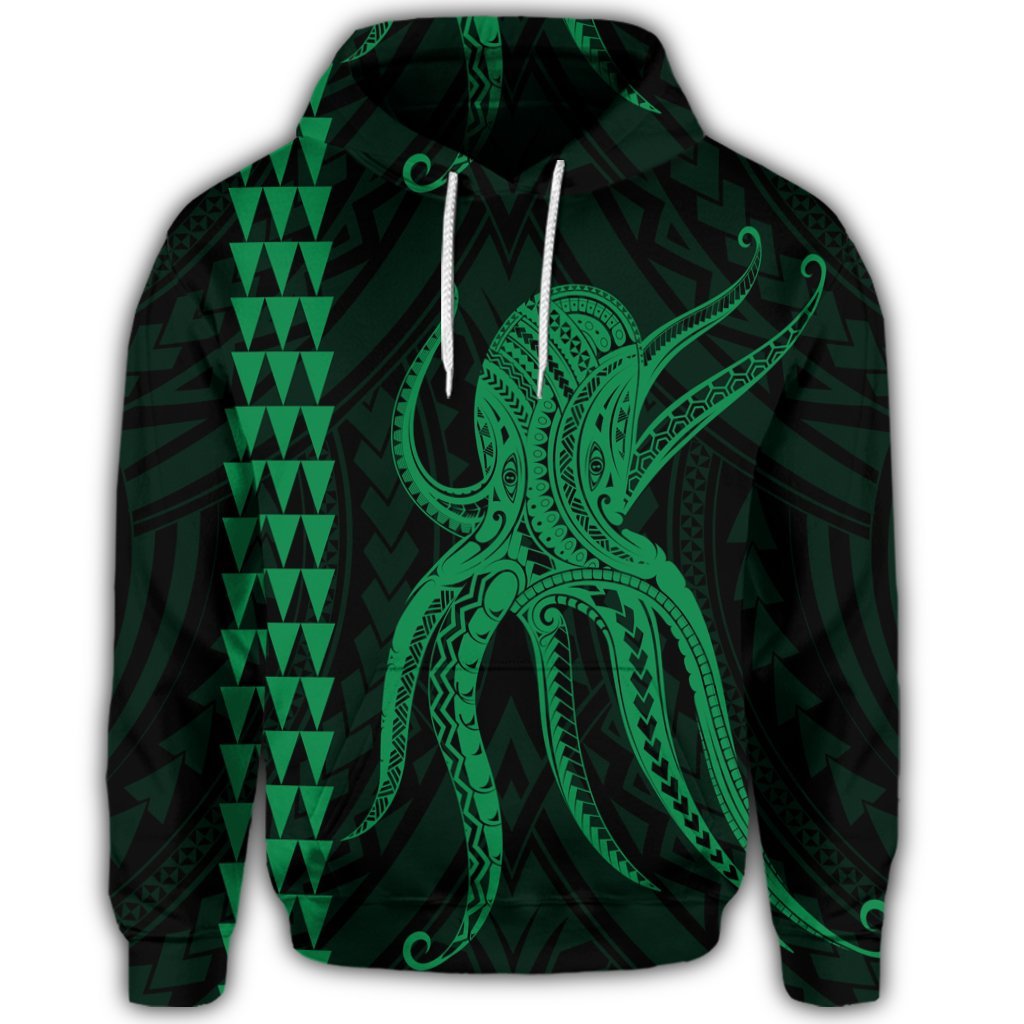 Hawaiian Octopus KaKau Polynesian Hoodie Green - Polynesian Pride