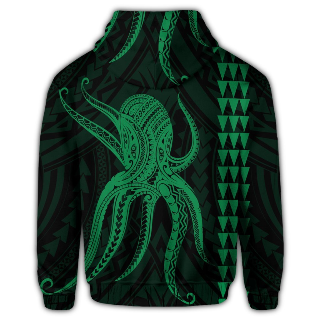Hawaiian Octopus KaKau Polynesian Hoodie Green - Polynesian Pride