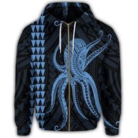 Hawaii Octopus KaKau Polynesian Zip Hoodie Pastel - Polynesian Pride