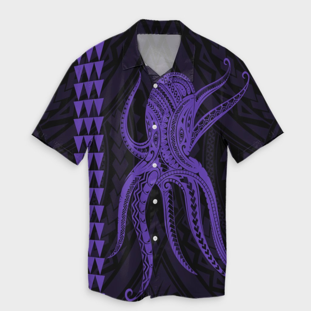 Hawaii Octopus KaKau Polynesian Hawaiian Shirt - Purple - AH Unisex Black - Polynesian Pride
