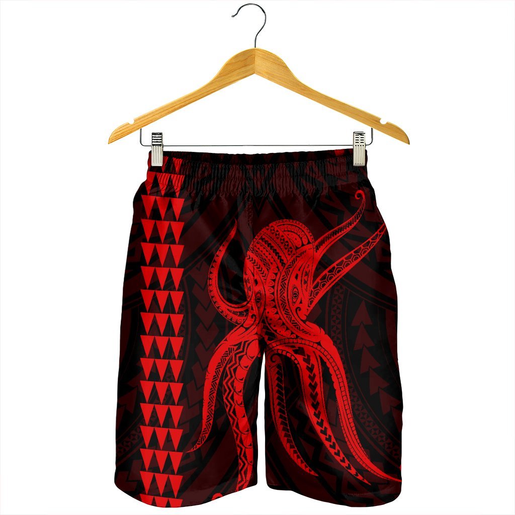 Hawaii Octopus KaKau Polynesian Men's Shorts - Red - AH - Polynesian Pride