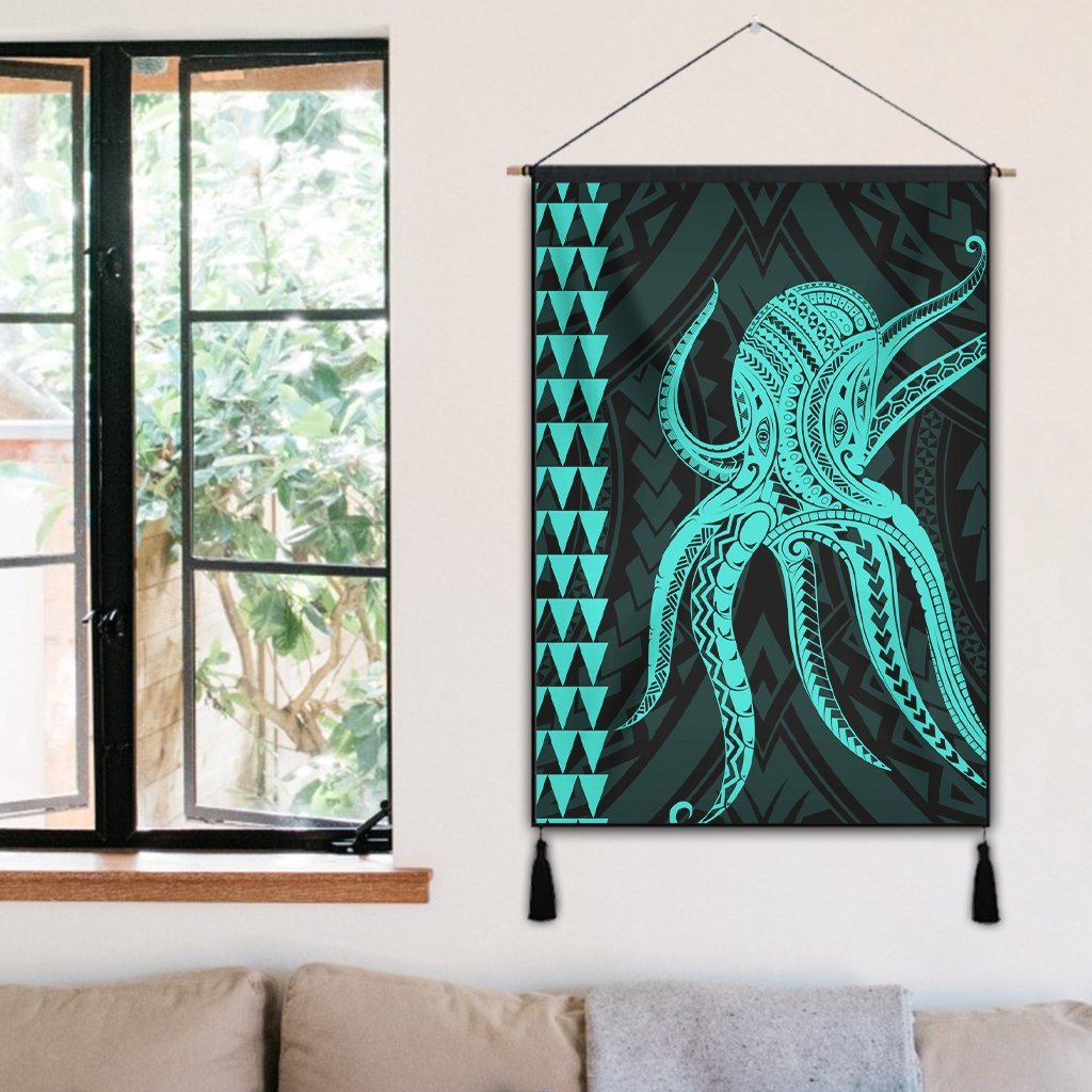 Hawaii Octopus KaKau Polynesian Hanging Poster - Turquoise - AH - Polynesian Pride