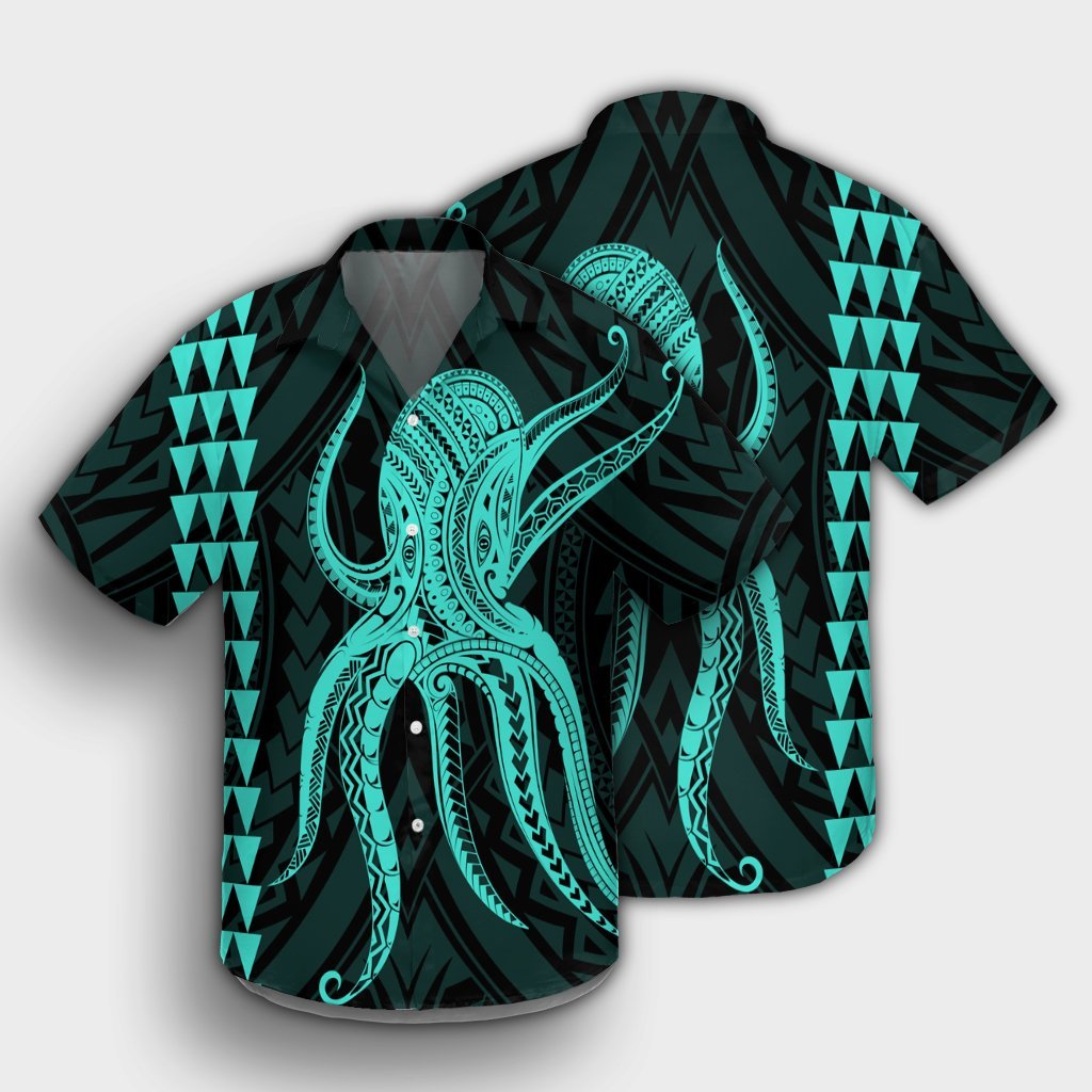 Hawaii Octopus KaKau Polynesian Hawaiian Shirt - Turquoise - AH - Polynesian Pride