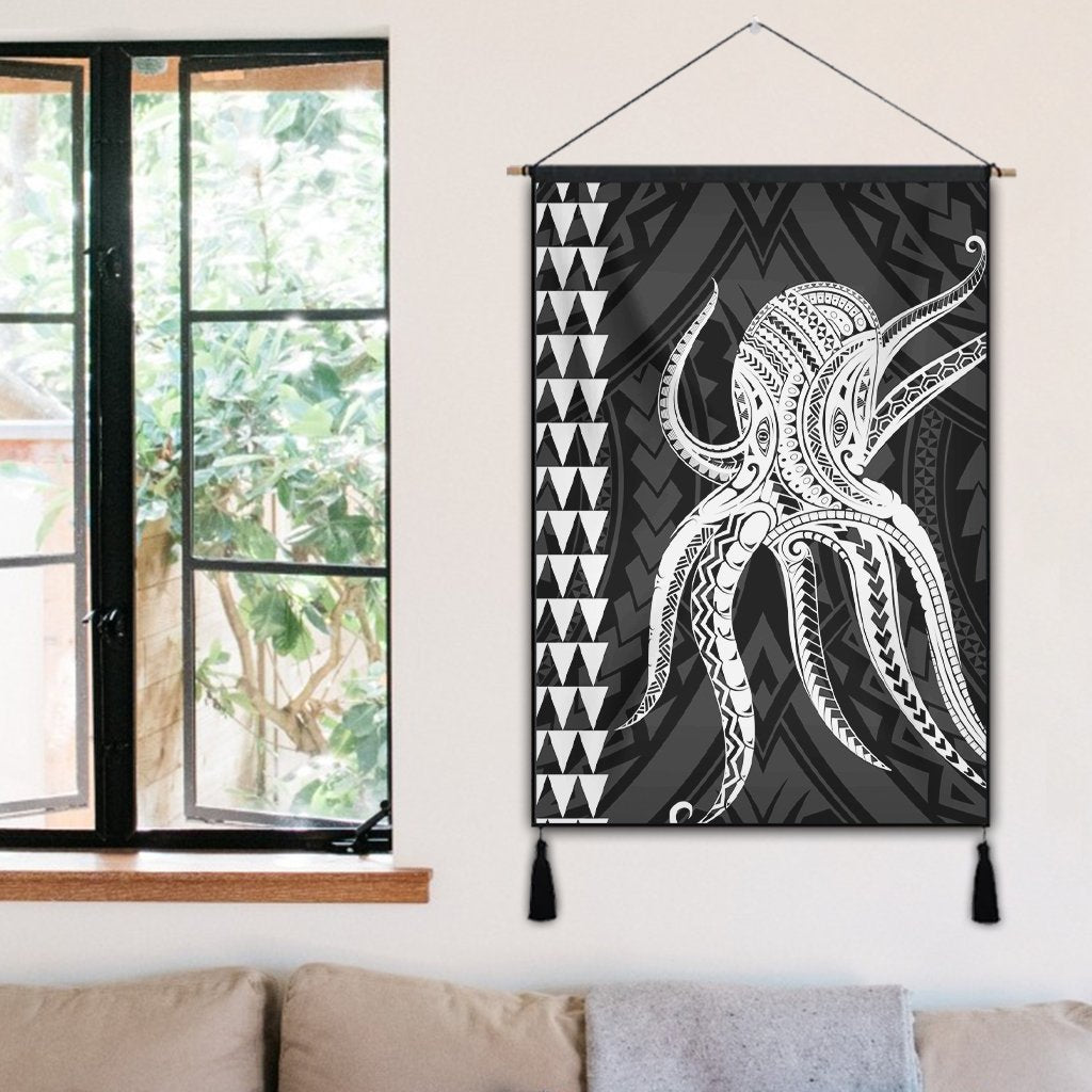 Hawaii Octopus KaKau Polynesian Hanging Poster - White - AH - Polynesian Pride