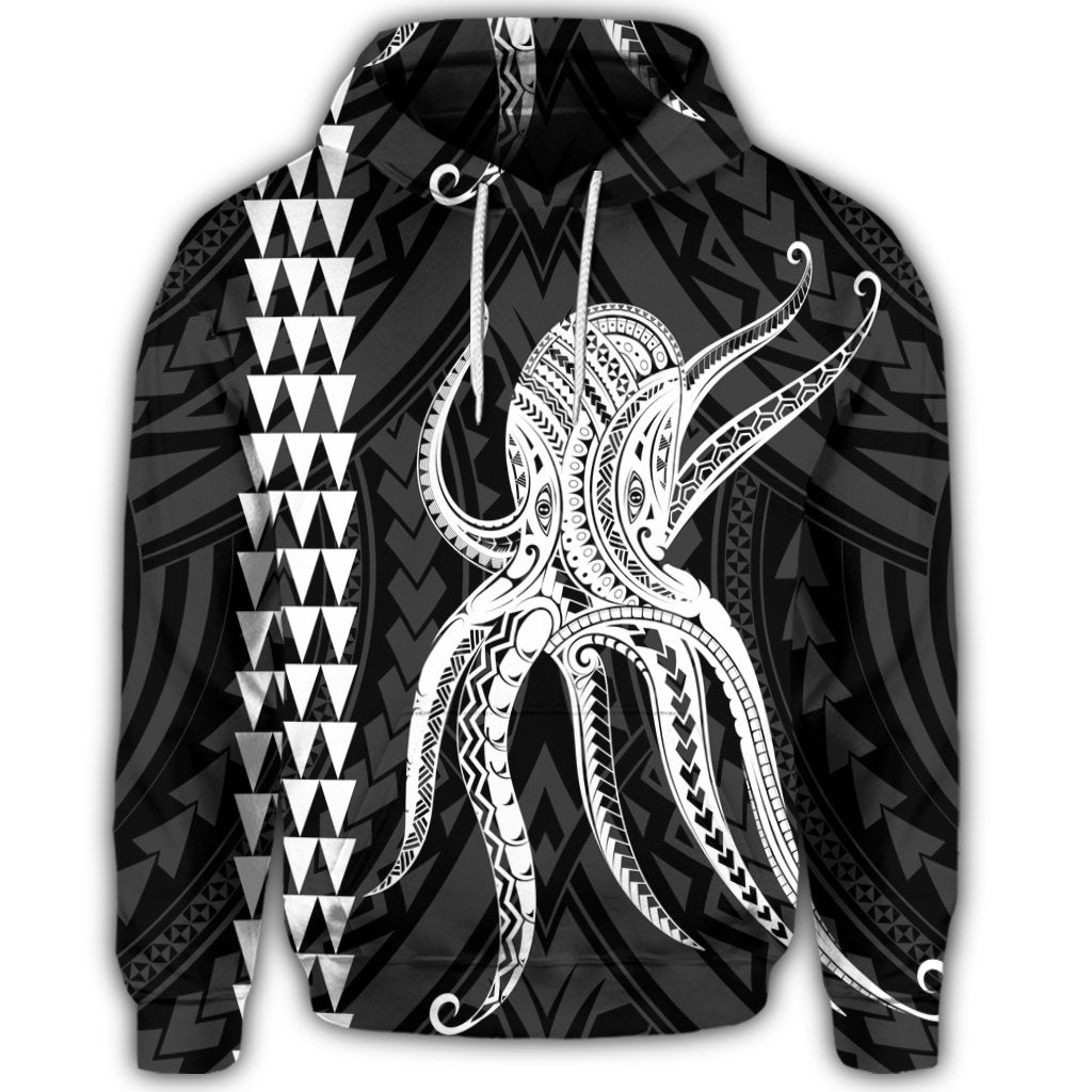 Hawaiian Octopus KaKau Polynesian Hoodie White - Polynesian Pride