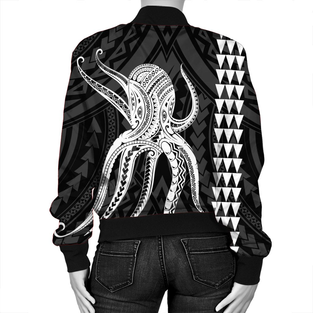 Hawaii Octopus KaKau Polynesian Bomber Jacket - White - AH - Polynesian Pride