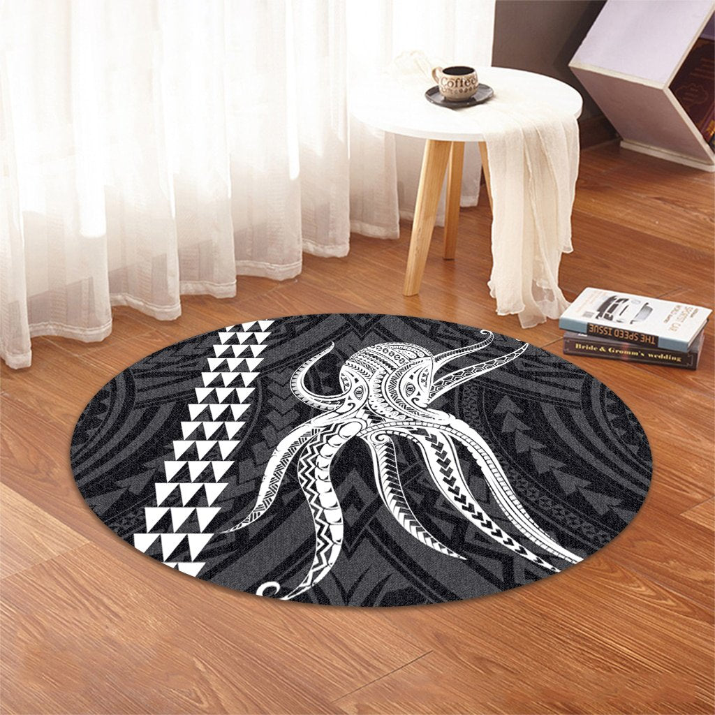 Hawaii Octopus KaKau Polynesian Round Carpet - White - AH - Polynesian Pride