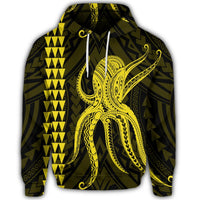 Hawaiian Octopus KaKau Polynesian Hoodie Yellow - Polynesian Pride