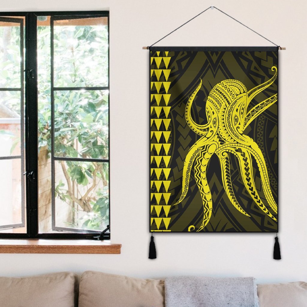 Hawaii Octopus KaKau Polynesian Hanging Poster - Yellow - AH - Polynesian Pride
